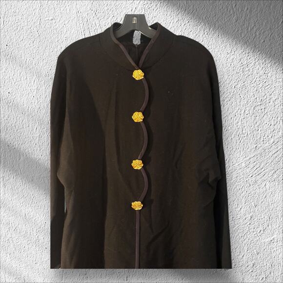 Dominic Rompollo Black Wool Dress Artsy Buttons Longline 16 Vintage Classic - Picture 2 of 8